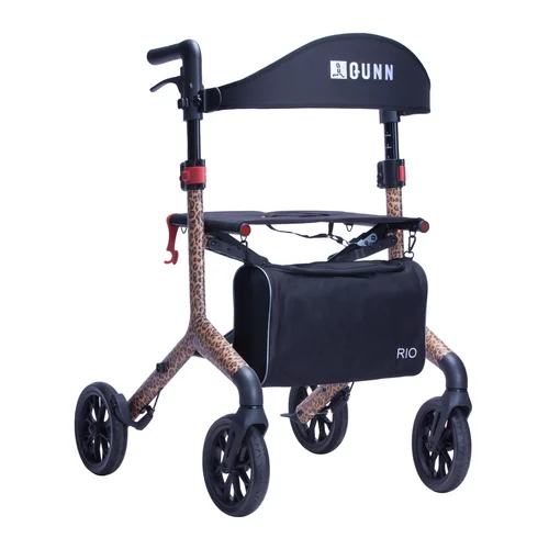 Mobio Qunn Rio Rollator Leopard mit Tasche, Stockhalter und Rückengurt