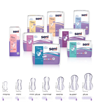 Inkontinenzeinlage Seni Lady Mini Plus      Saugstärke ca. 300 ml | Maße 10 x 25,5 cm | VE 20 x 20 Stück.
