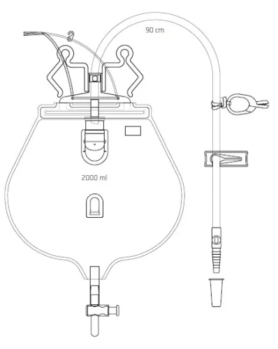 Bettbeutel UZ100 mit Tropfkammer, geschlossenes System, steril, transparent/blau Gr. 2000 ml